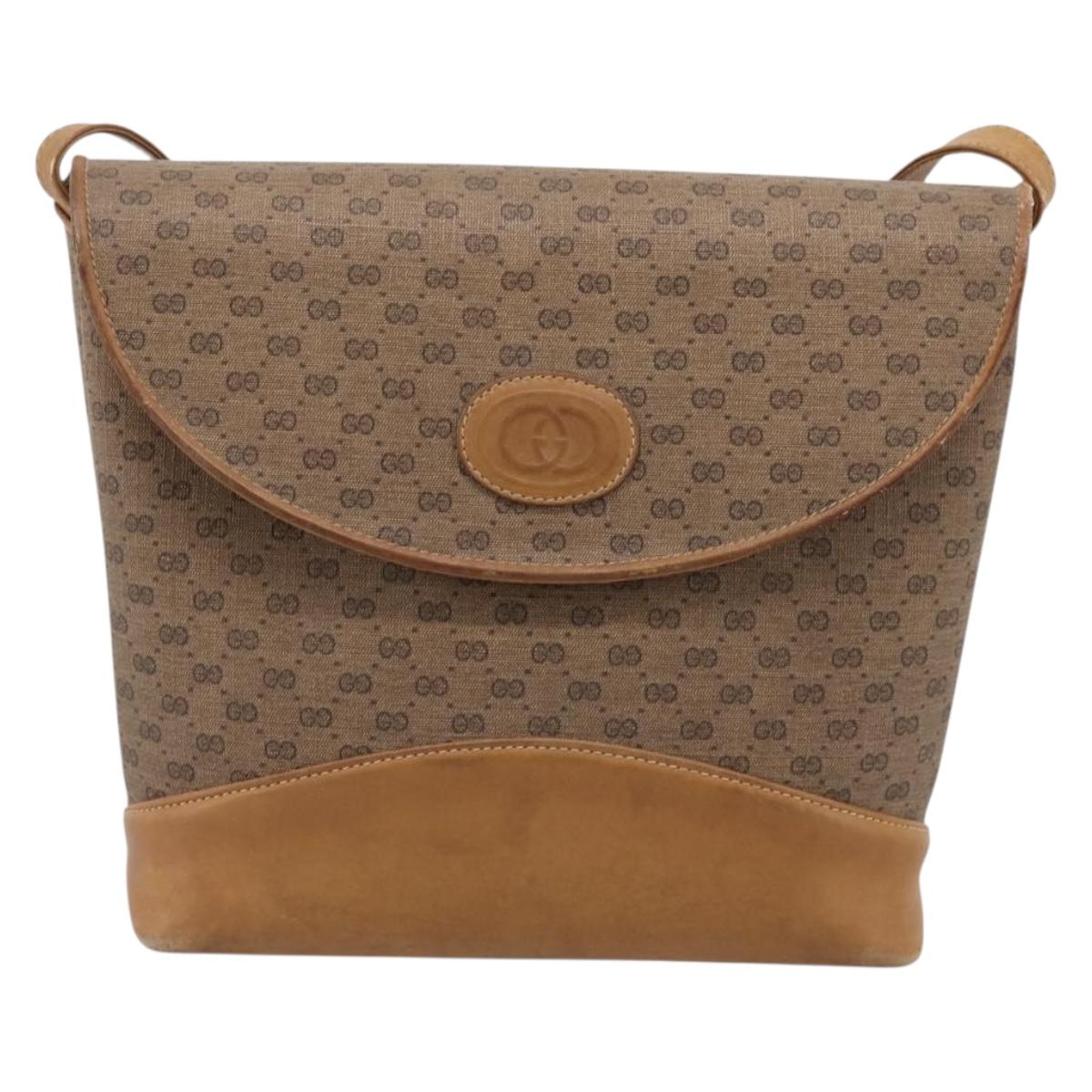GUCCI Micro GG Supreme Shoulder Bag PVC Beige Gold Auth BA15719