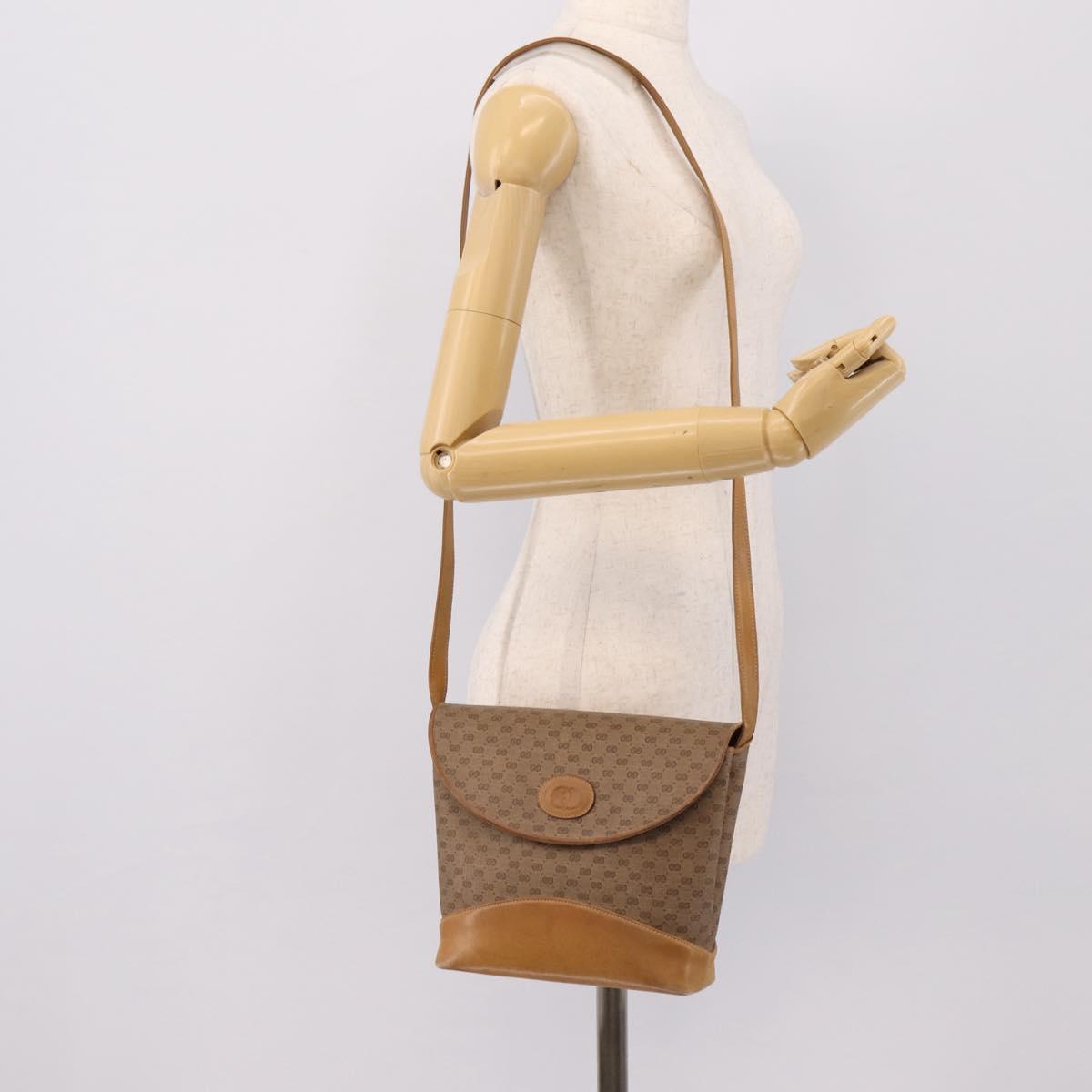 GUCCI Micro GG Supreme Shoulder Bag PVC Beige Gold Auth BA15719