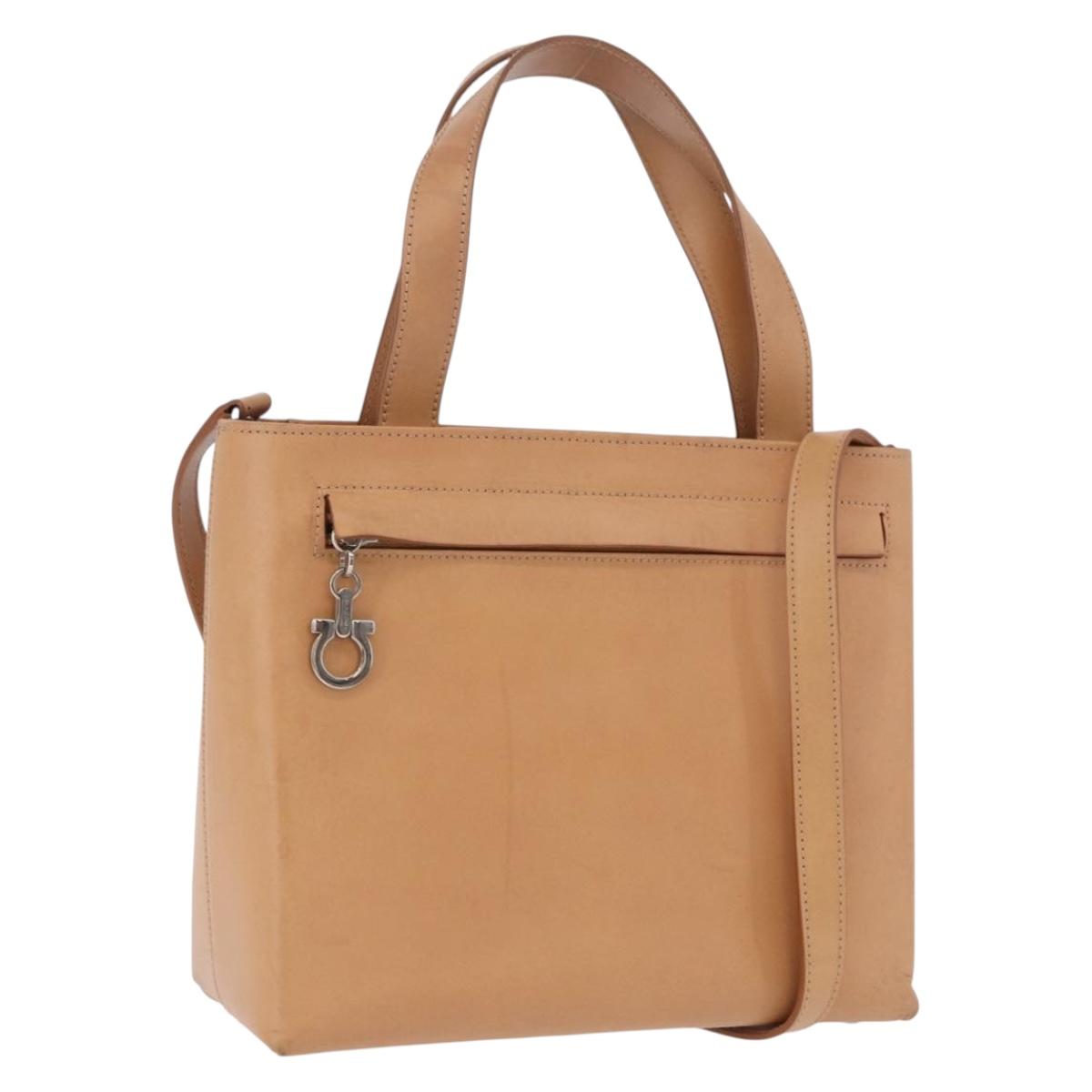 Salvatore Ferragamo Gancini Hand Bag Leather 2way Brown Silver Auth BA15725
