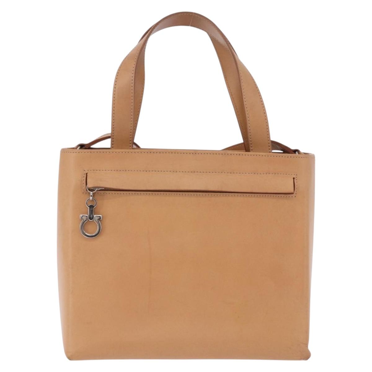 Salvatore Ferragamo Gancini Hand Bag Leather 2way Brown Silver Auth BA15725