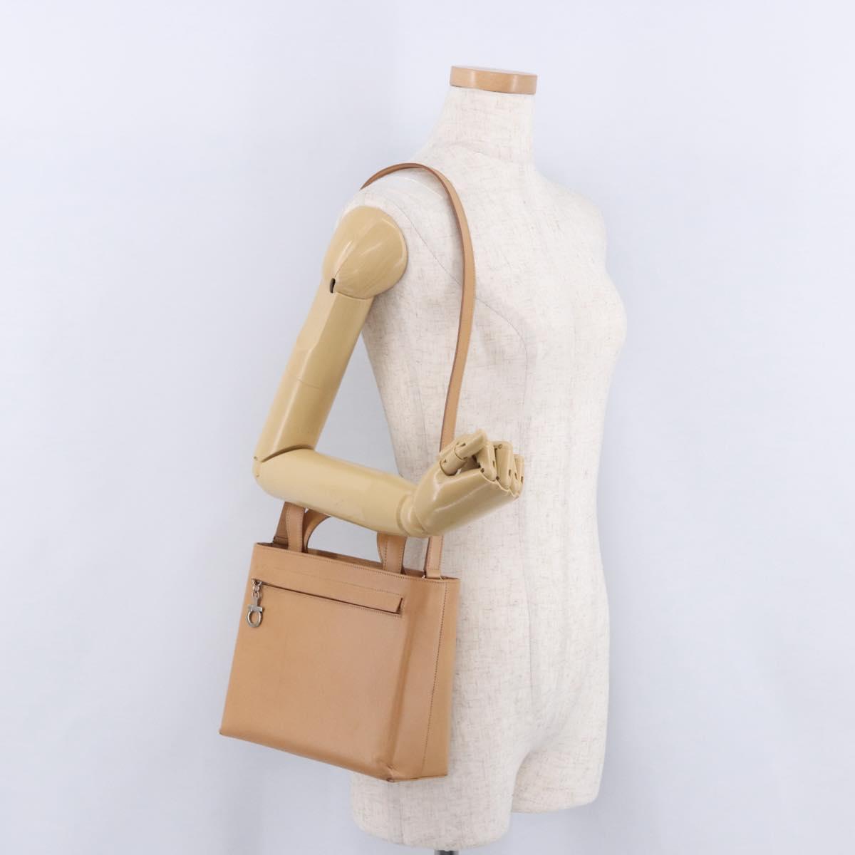 Salvatore Ferragamo Gancini Hand Bag Leather 2way Brown Silver Auth BA15725