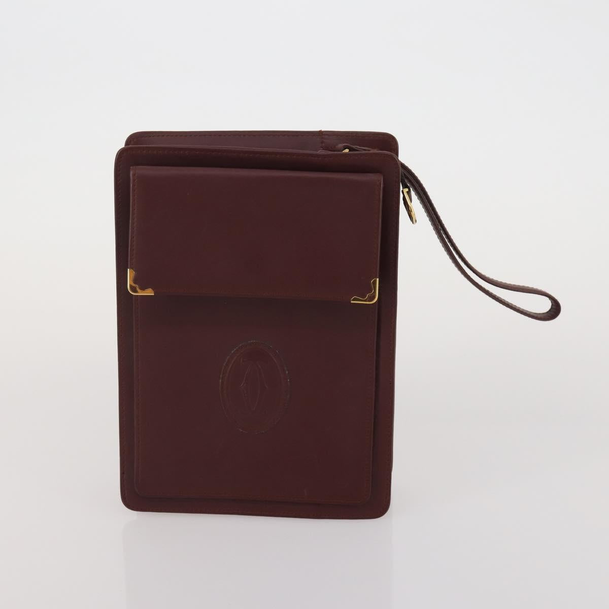CARTIER Must Line Shoulder Bag Leather 2 Set Bordeaux Gold Auth BA15738