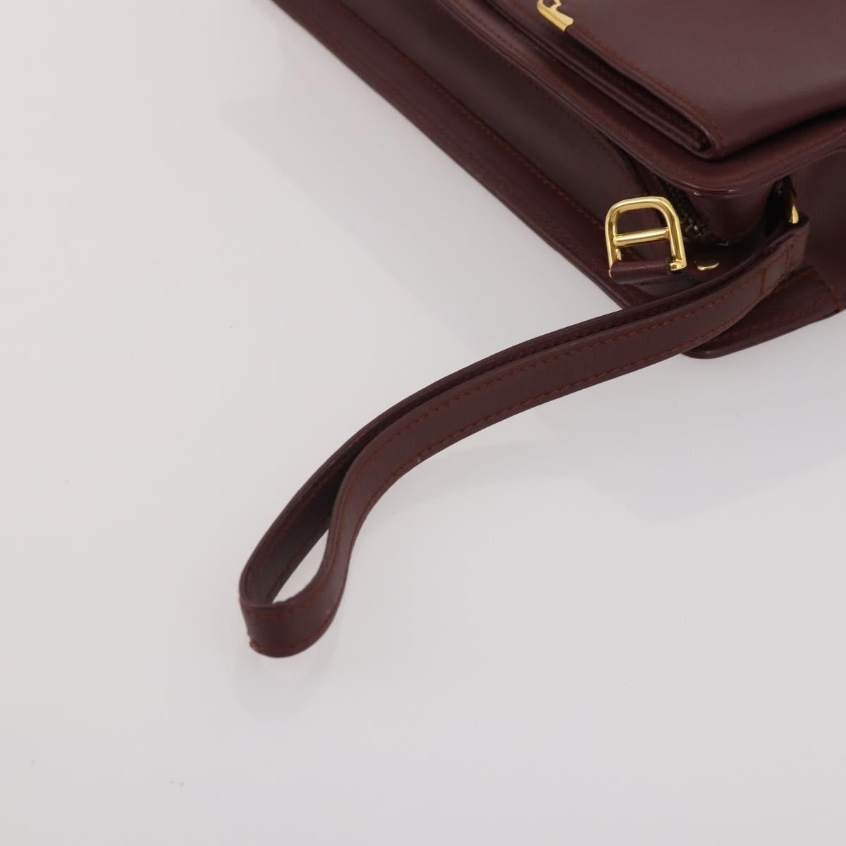 CARTIER Must Line Shoulder Bag Leather 2 Set Bordeaux Gold Auth BA15738