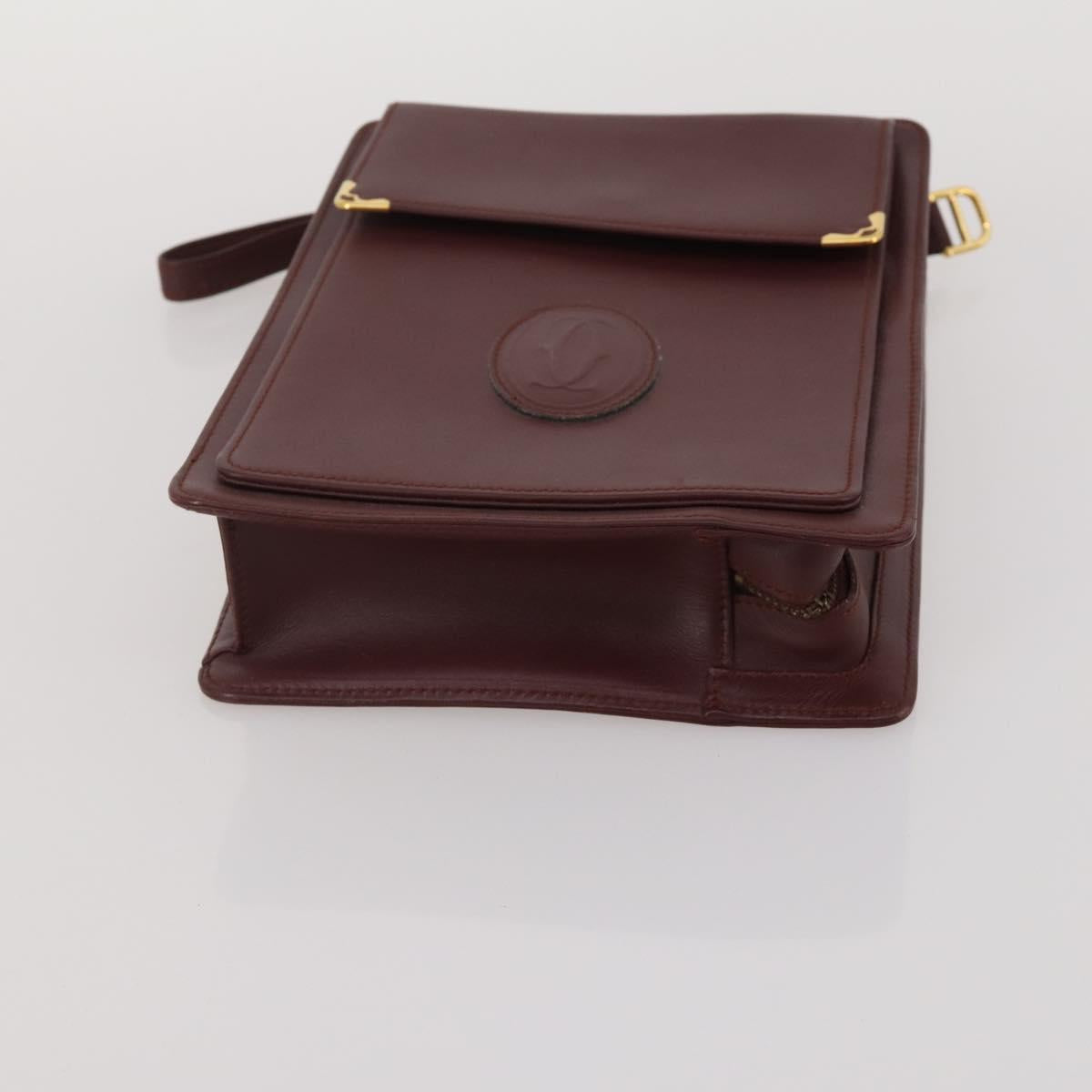 CARTIER Must Line Shoulder Bag Leather 2 Set Bordeaux Gold Auth BA15738