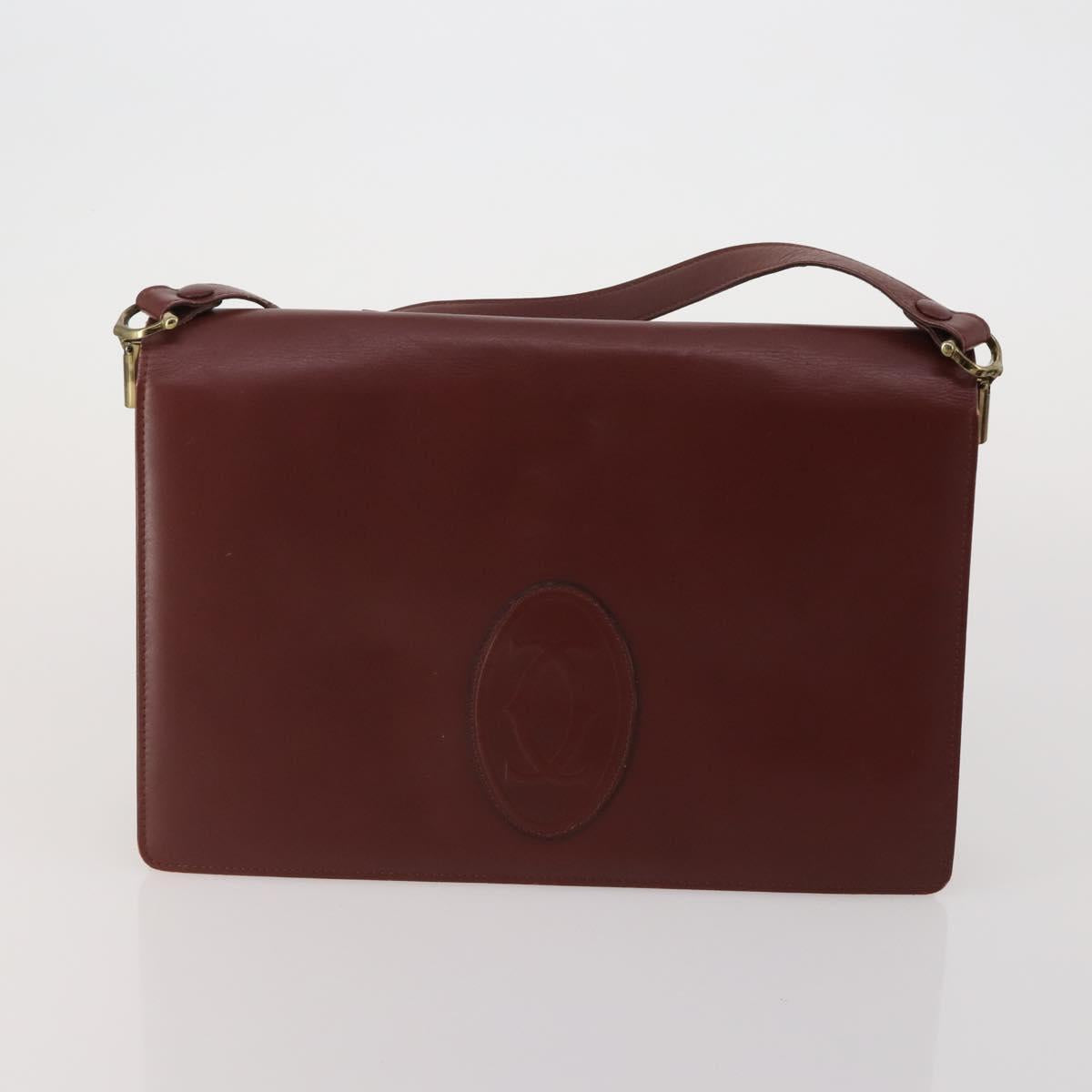 CARTIER Must Line Shoulder Bag Leather 2 Set Bordeaux Gold Auth BA15738