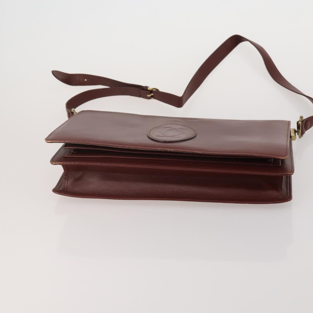 CARTIER Must Line Shoulder Bag Leather 2 Set Bordeaux Gold Auth BA15738