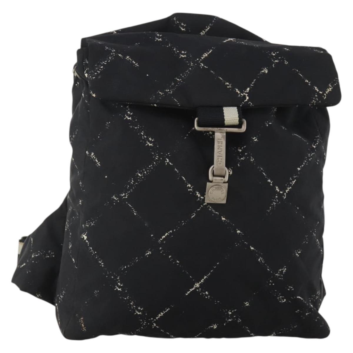 CHANEL New Travel Line Backpack Nylon Black CC Auth BA15739