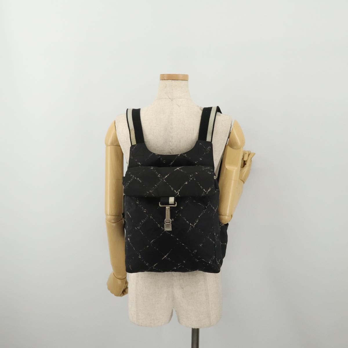 CHANEL New Travel Line Backpack Nylon Black CC Auth BA15739