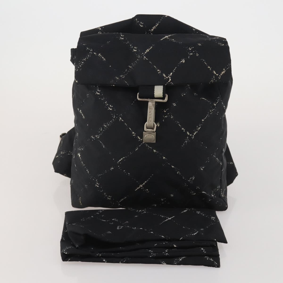 CHANEL New Travel Line Backpack Nylon Black CC Auth BA15739