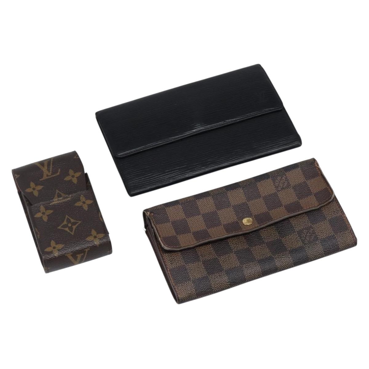 LOUIS VUITTON Damier Ebene Epi Monogram Wallet 3 Set Black LV Auth BA15750