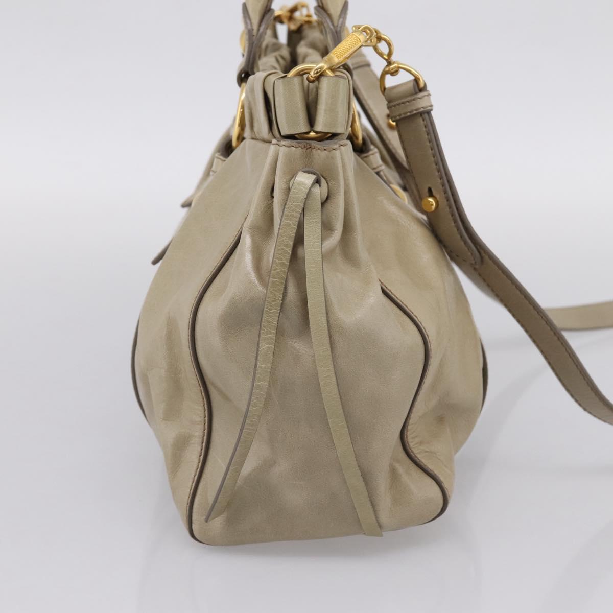 Miu Miu Hand Bag Leather 2way Beige Gold Auth BA15753V