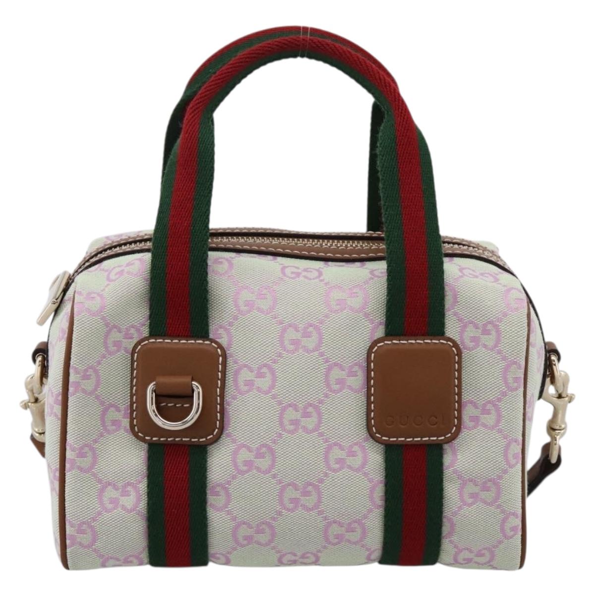 GUCCI GG Canvas Web Sherry Line Hand Bag 2way Green Gold 856055 Auth BA15763M