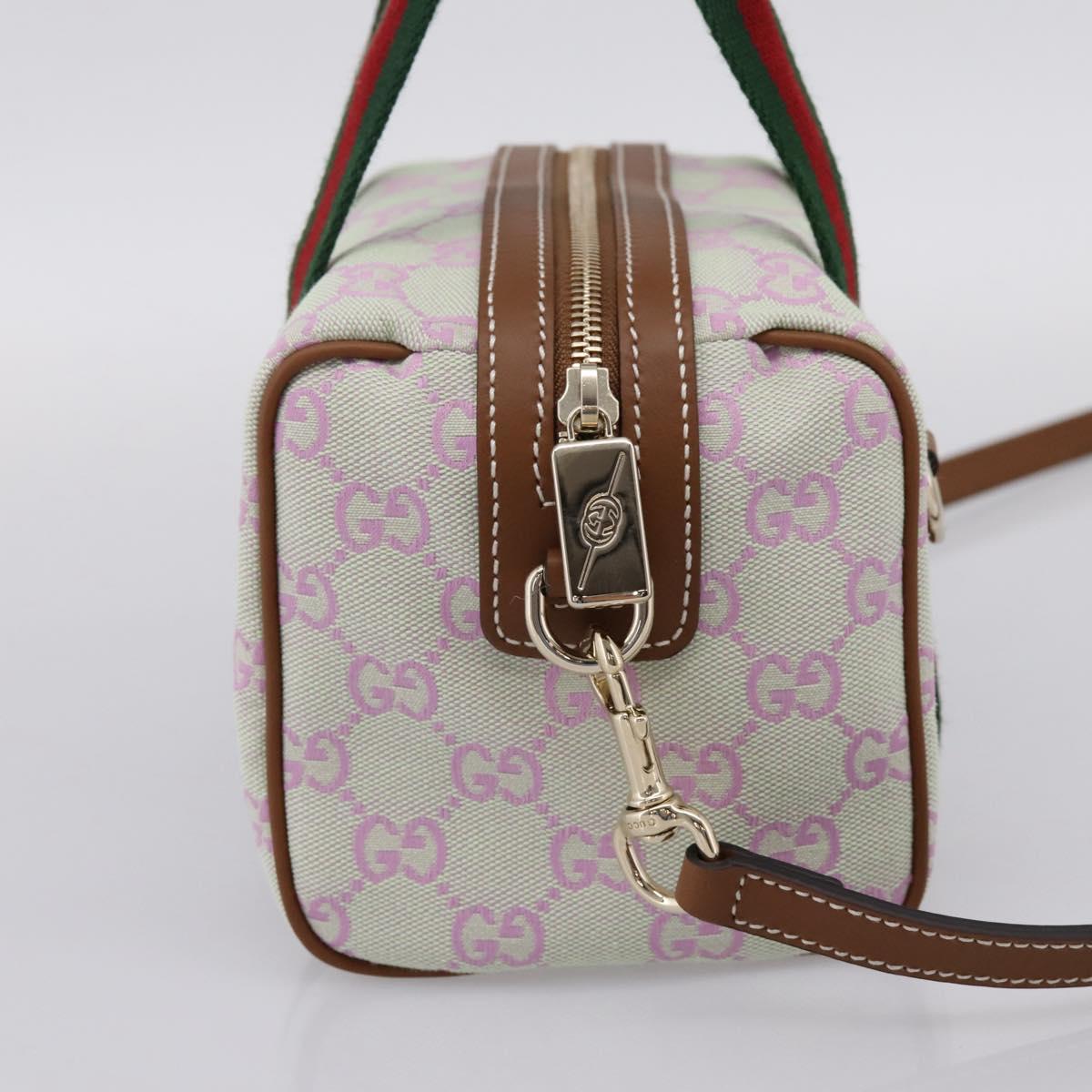 GUCCI GG Canvas Web Sherry Line Hand Bag 2way Green Gold 856055 Auth BA15763M
