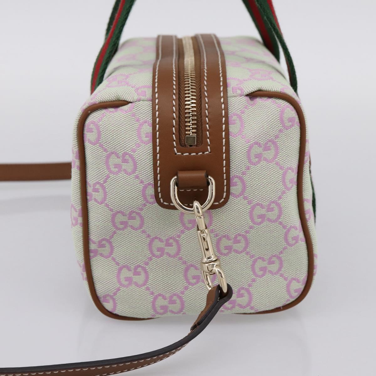GUCCI GG Canvas Web Sherry Line Hand Bag 2way Green Gold 856055 Auth BA15763M
