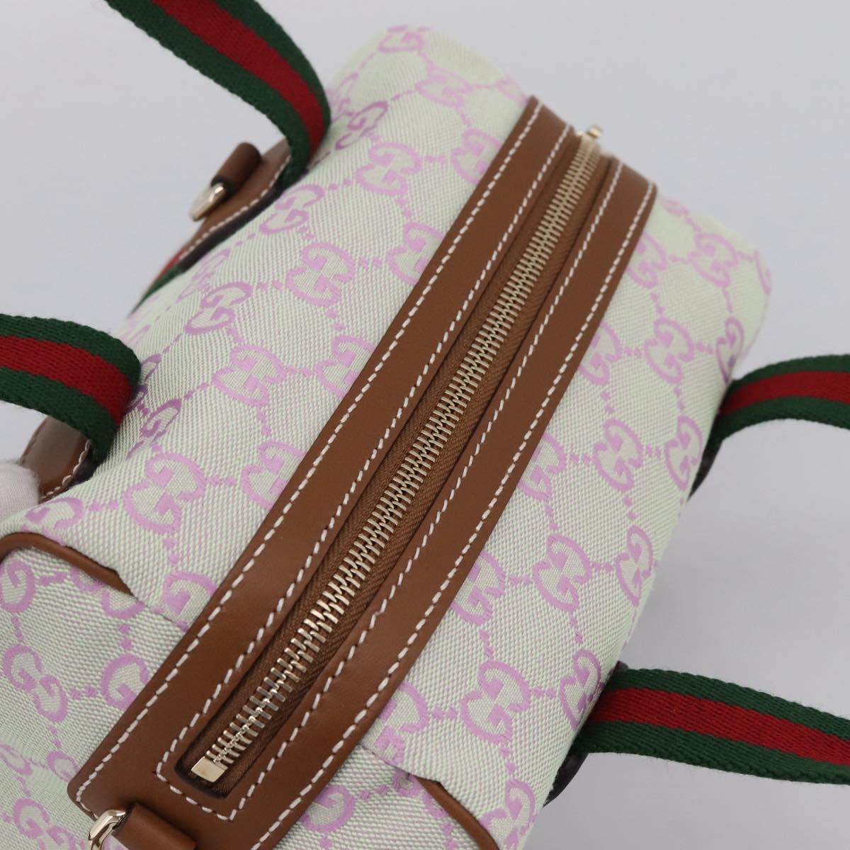 GUCCI GG Canvas Web Sherry Line Hand Bag 2way Green Gold 856055 Auth BA15763M