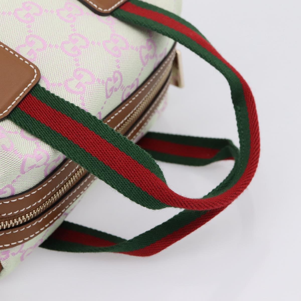 GUCCI GG Canvas Web Sherry Line Hand Bag 2way Green Gold 856055 Auth BA15763M