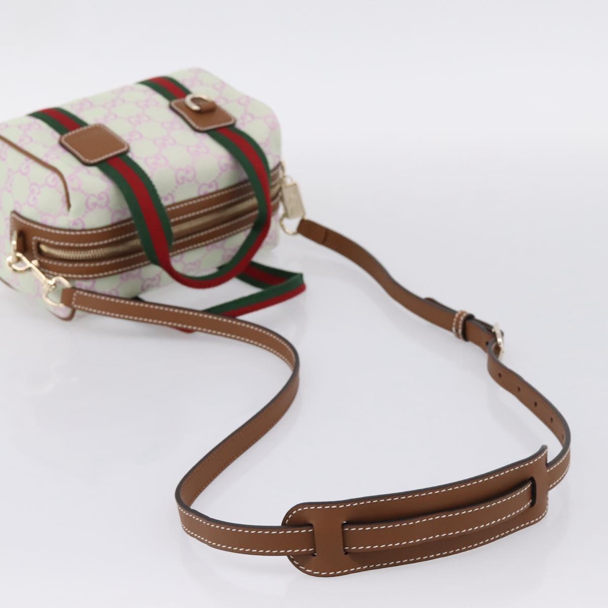GUCCI GG Canvas Web Sherry Line Hand Bag 2way Green Gold 856055 Auth BA15763M