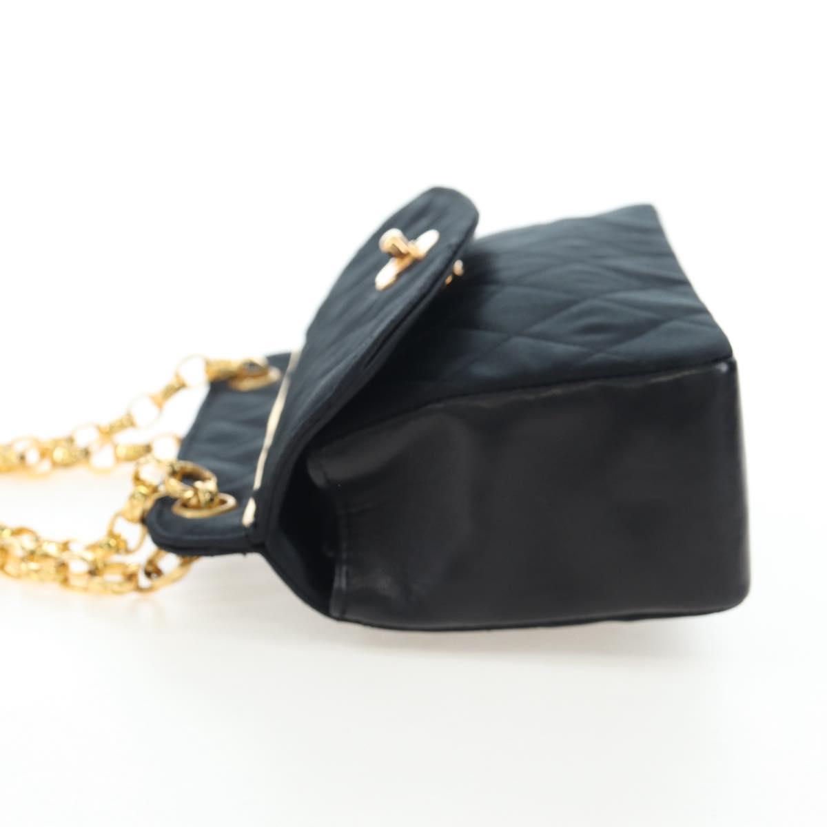 CHANEL Matelasse Chain Shoulder Bag Satin Black Gold CC Auth BA15768SAM