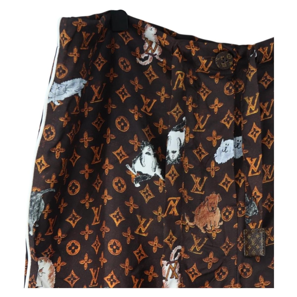 LOUIS VUITTON Catgram Straight Pants Silk 38 Brown LV Auth BA15774SAM