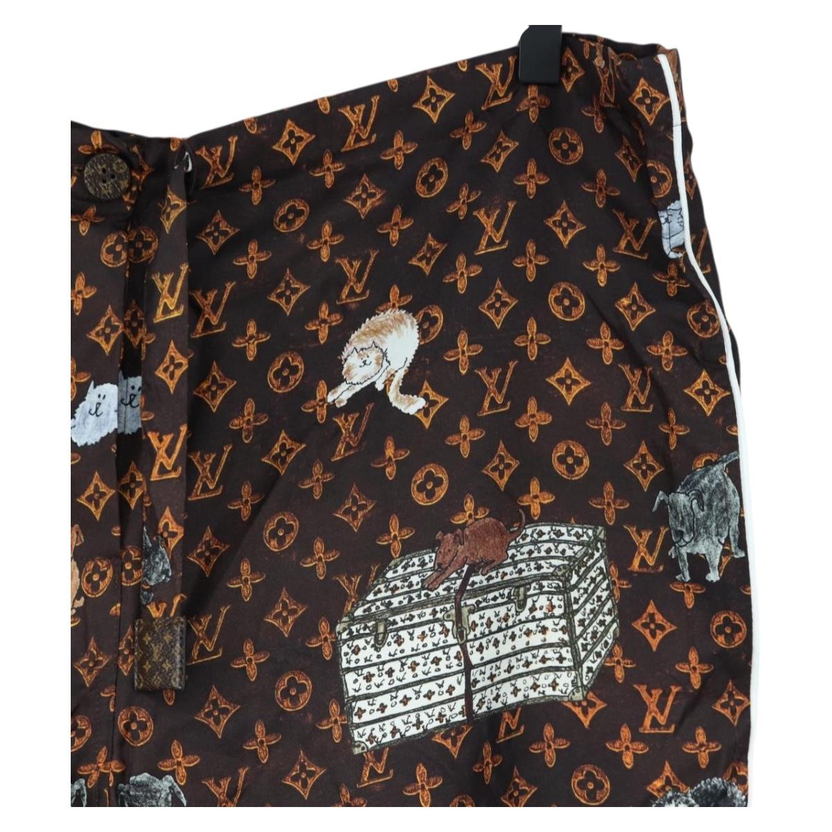 LOUIS VUITTON Catgram Straight Pants Silk 38 Brown LV Auth BA15774SAM
