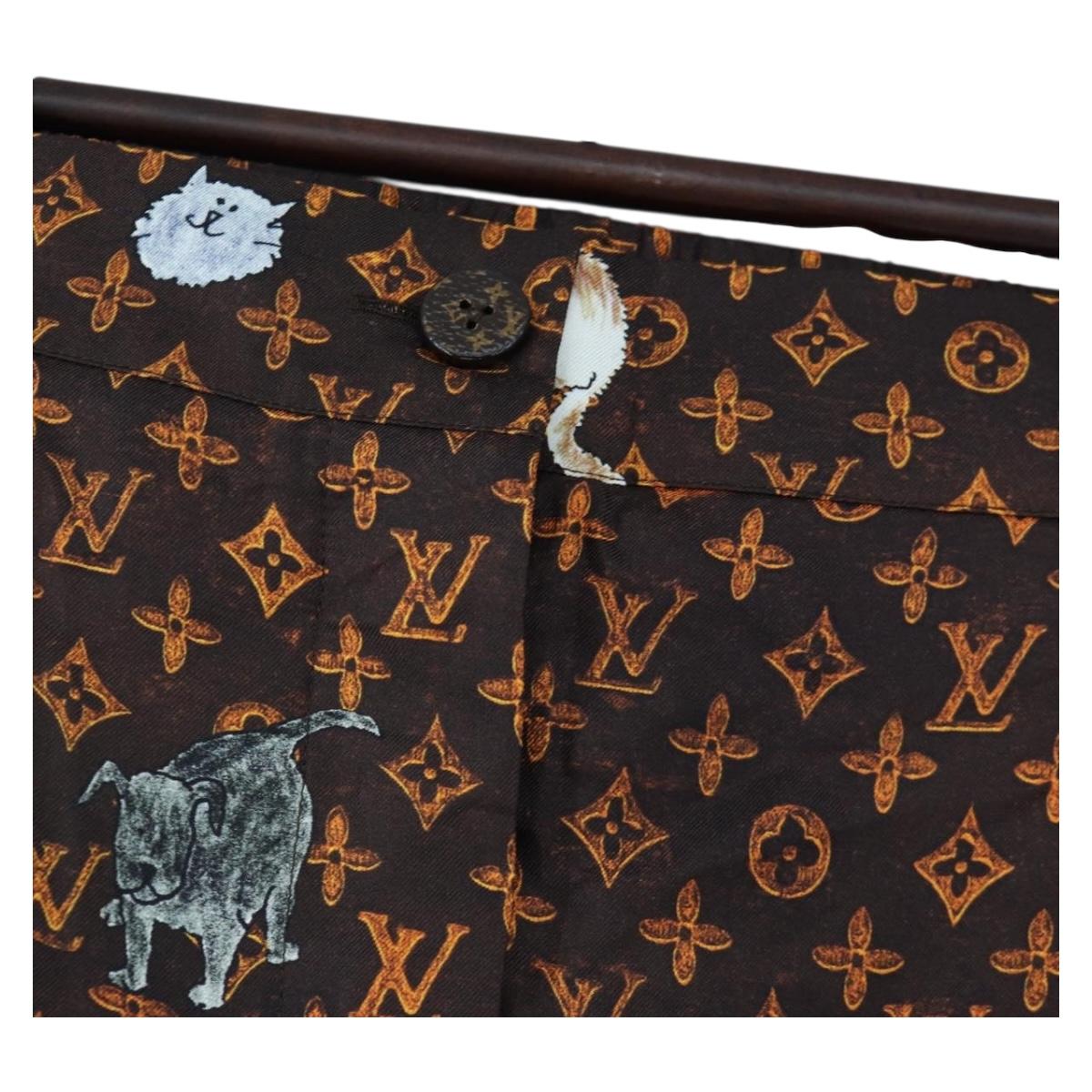 LOUIS VUITTON Catgram Shorts Pants Silk 40 Brown LV Auth BA15775SAM