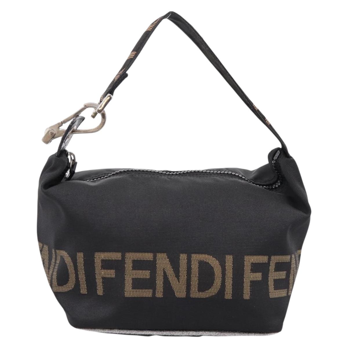 FENDI Hand Bag Canvas Black Silver Auth BA15789