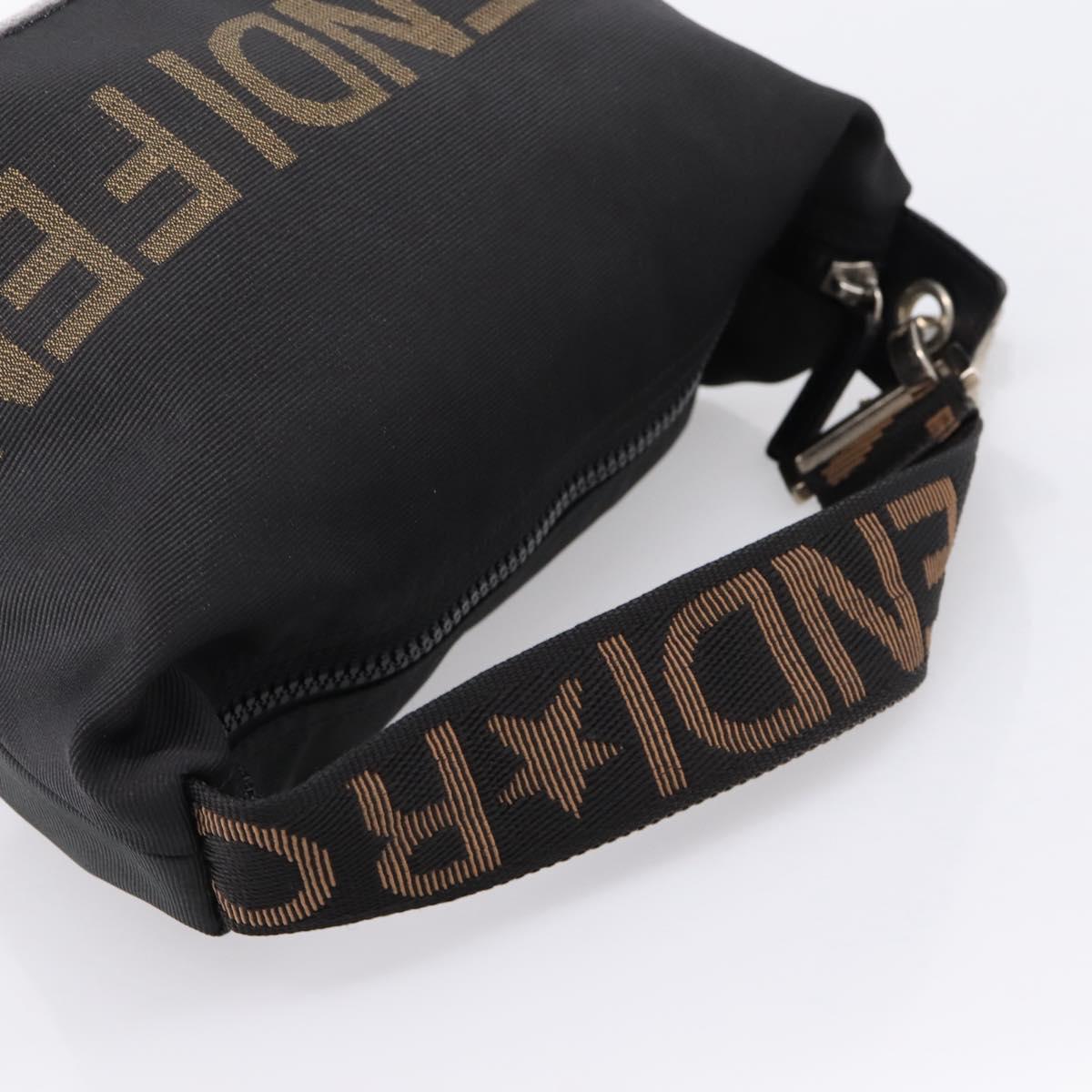 FENDI Hand Bag Canvas Black Silver Auth BA15789