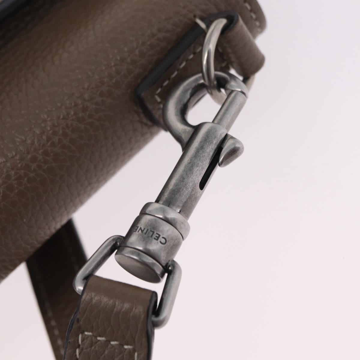CELINE Luggage Nano Shopper Hand Bag Leather 2way Beige Silver Auth BA15791V