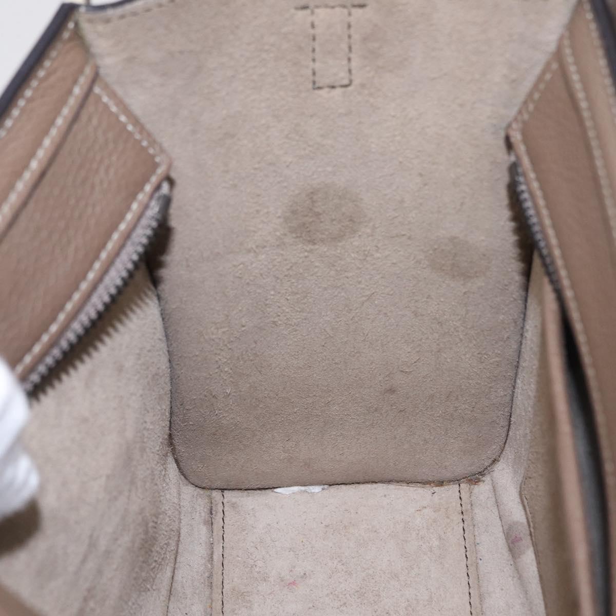 CELINE Luggage Nano Shopper Hand Bag Leather 2way Beige Silver Auth BA15791V