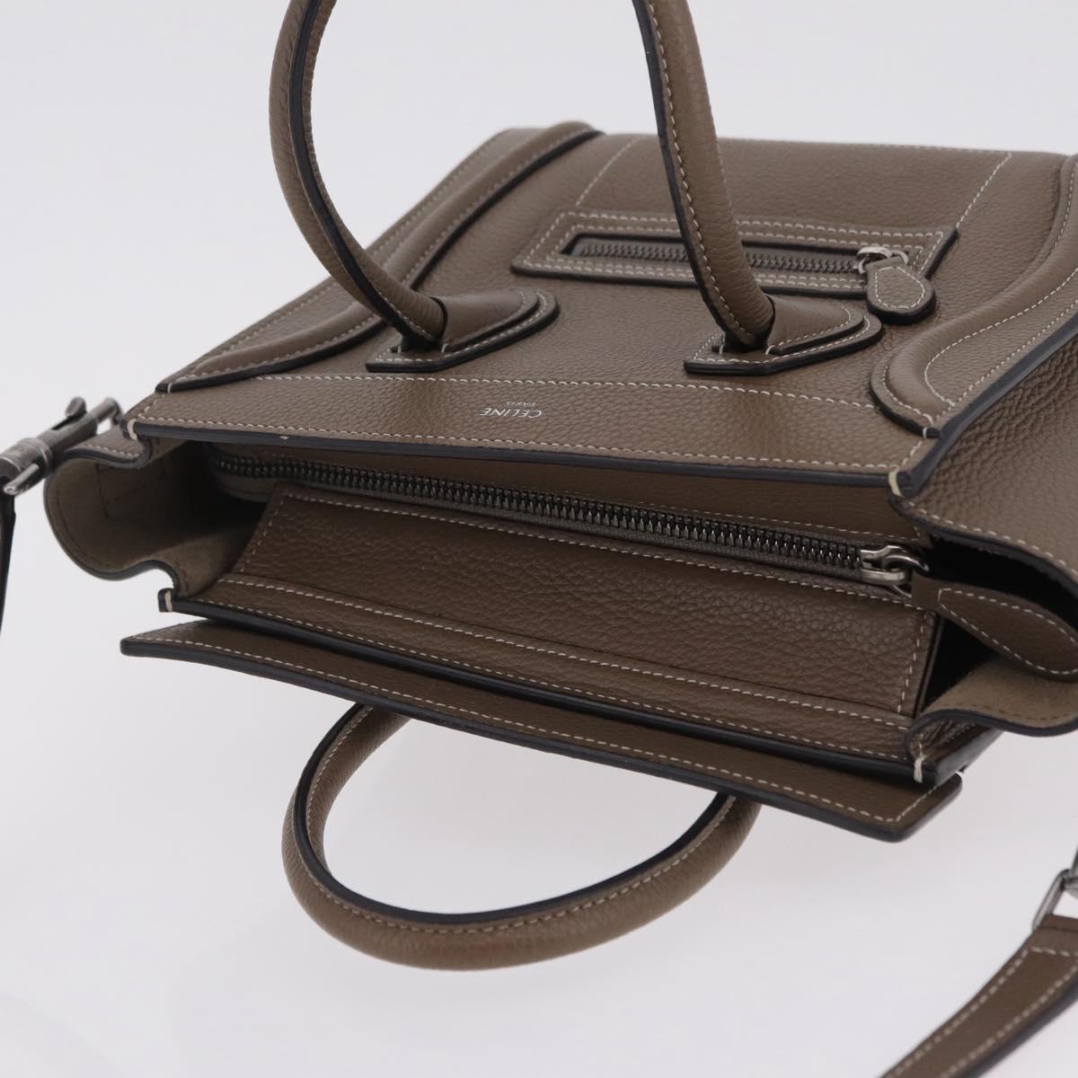 CELINE Luggage Nano Shopper Hand Bag Leather 2way Beige Silver Auth BA15791V
