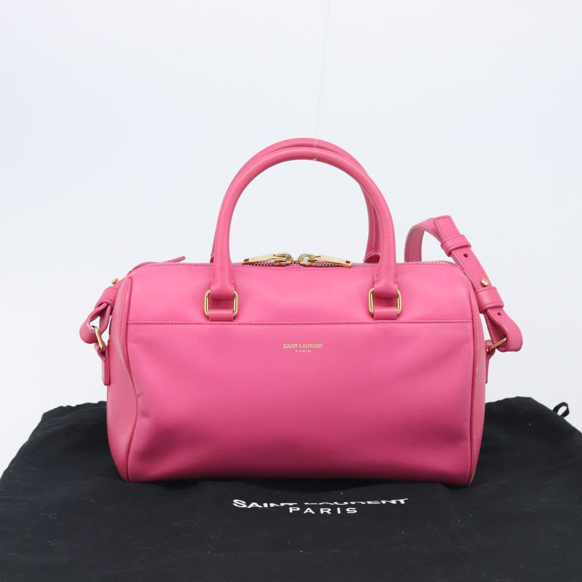 SAINT LAURENT Baby Duffel Hand Bag Leather 2way Pink Gold Auth BA15793V