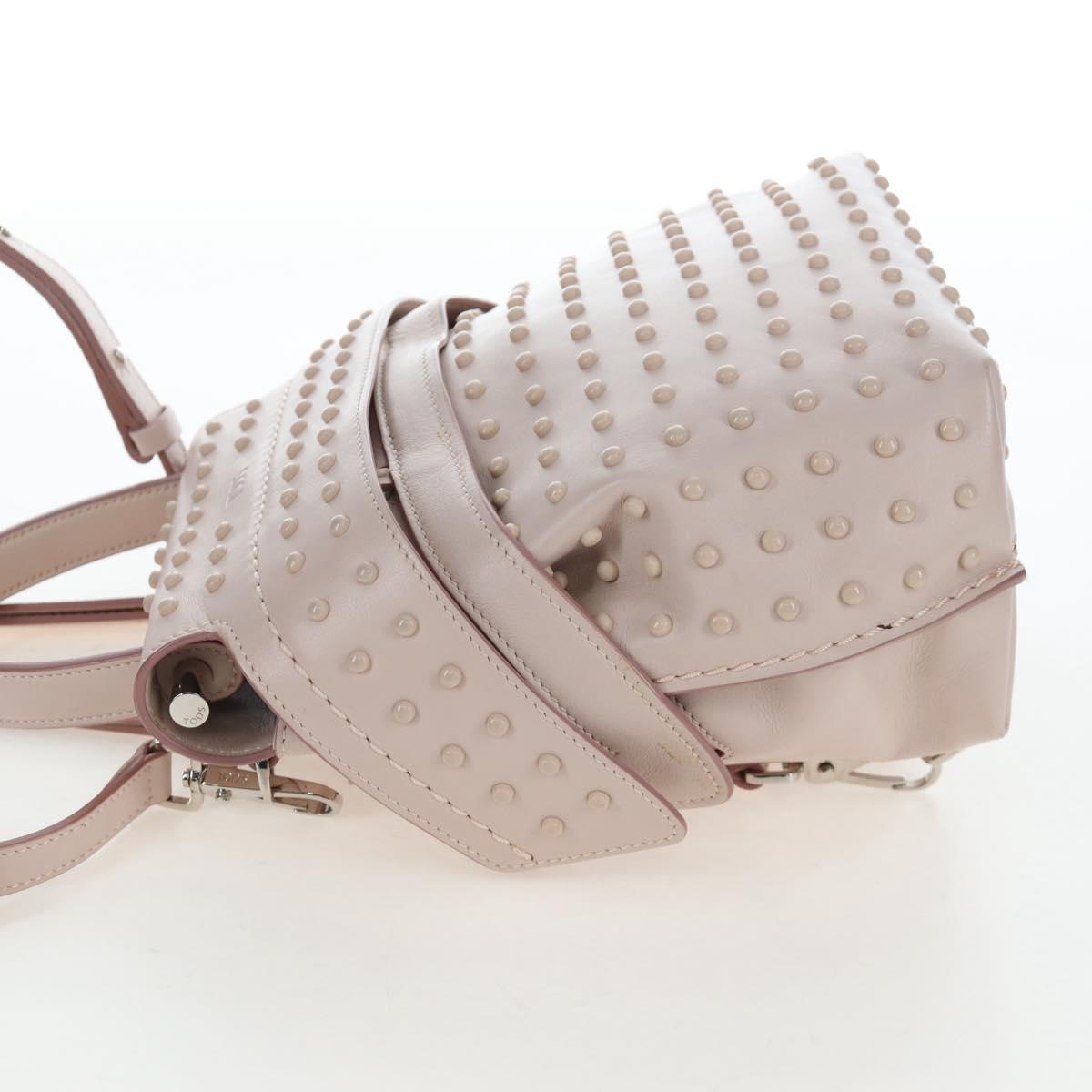 TOD'S Wave Line Backpack Leather Pink Silver Auth BA15794A