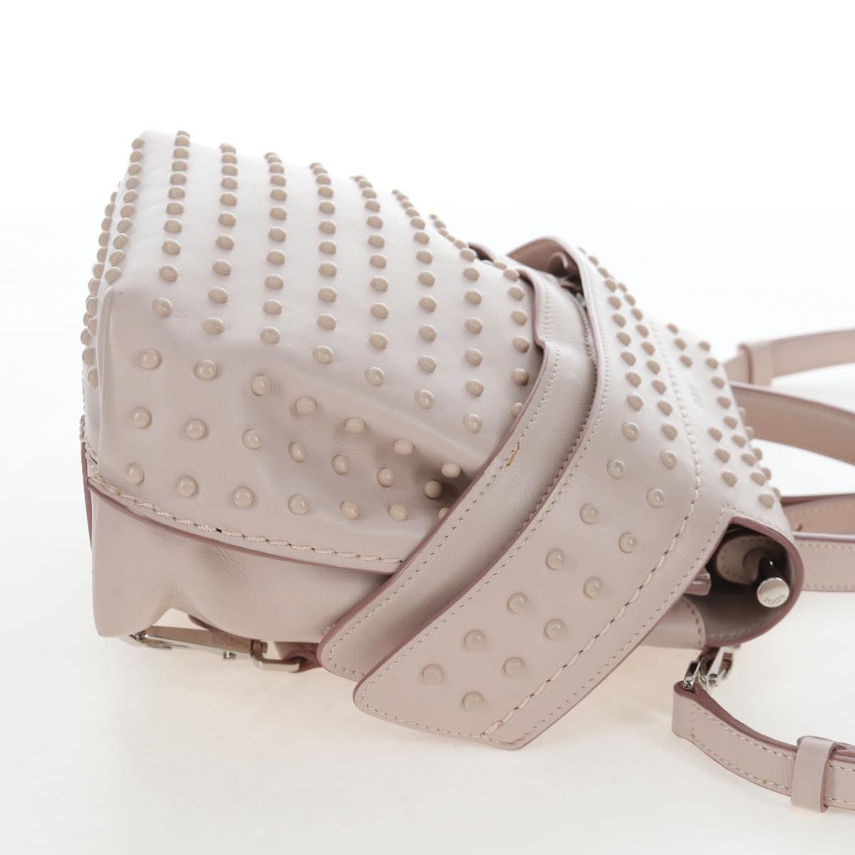 TOD'S Wave Line Backpack Leather Pink Silver Auth BA15794A