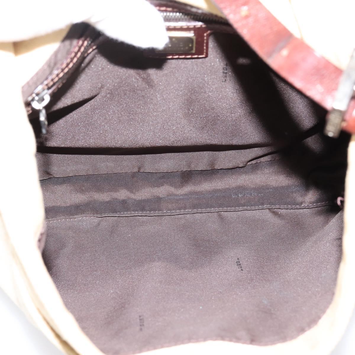 FENDI Zucca Canvas Mamma Baguette Tote Bag Beige Silver Auth BA15795A