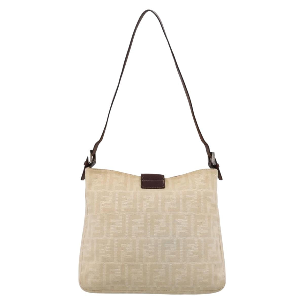 FENDI Zucca Canvas Mamma Baguette Tote Bag Beige Silver Auth BA15795A