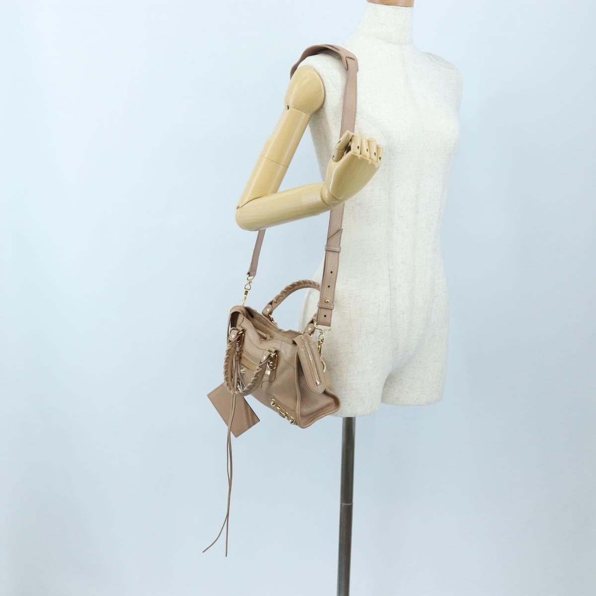 BALENCIAGA Classic Metal Edge City Leather 2way Beige Gold 390160 Auth BA15796M