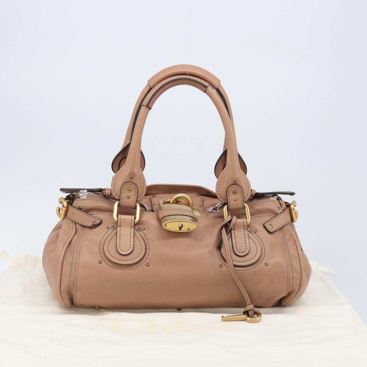 Chloe Paddington Hand Bag Leather Beige Gold Silver Auth BA15798V