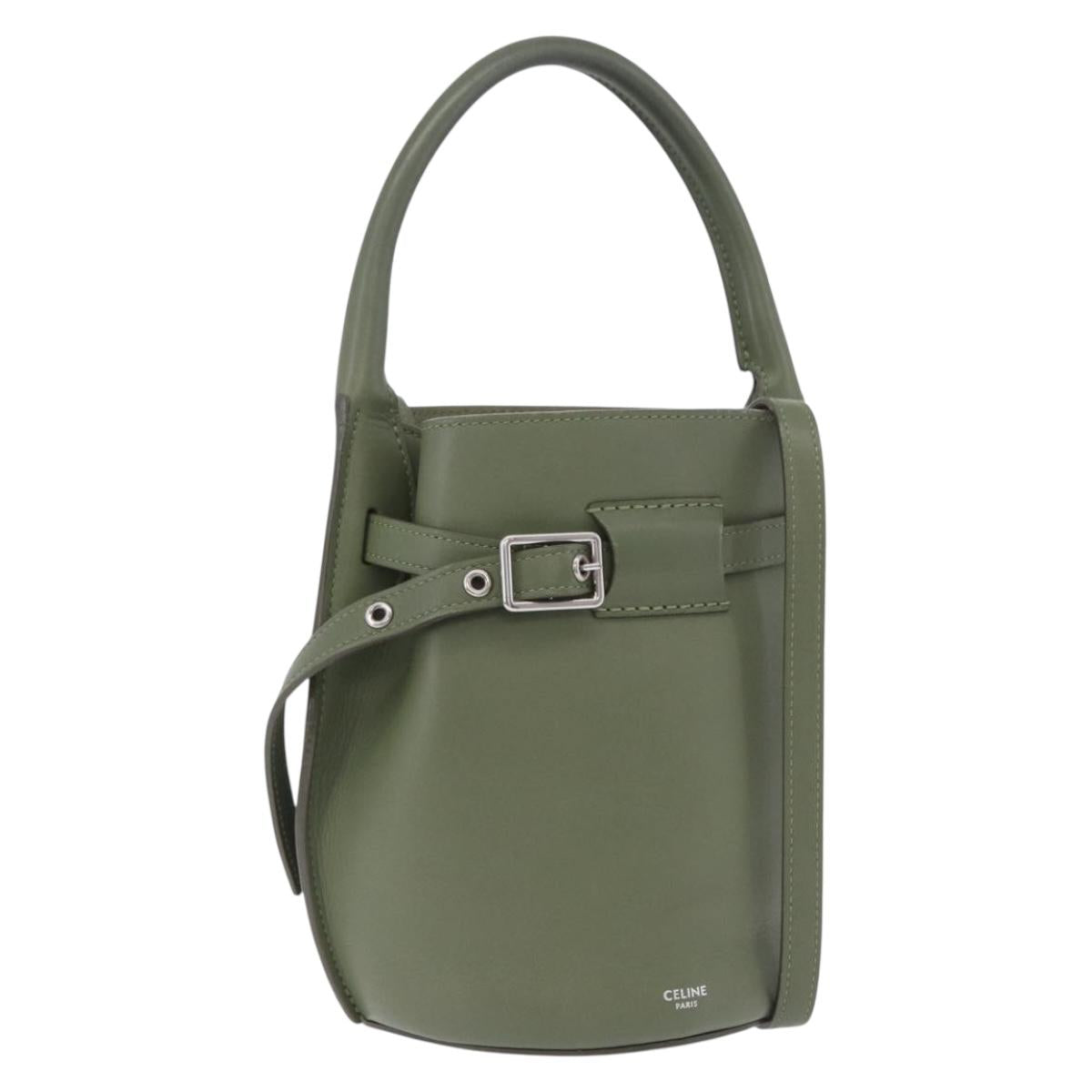 CELINE Big Bag Bucket Hand Bag Leather 2way Green Silver Auth BA15799V