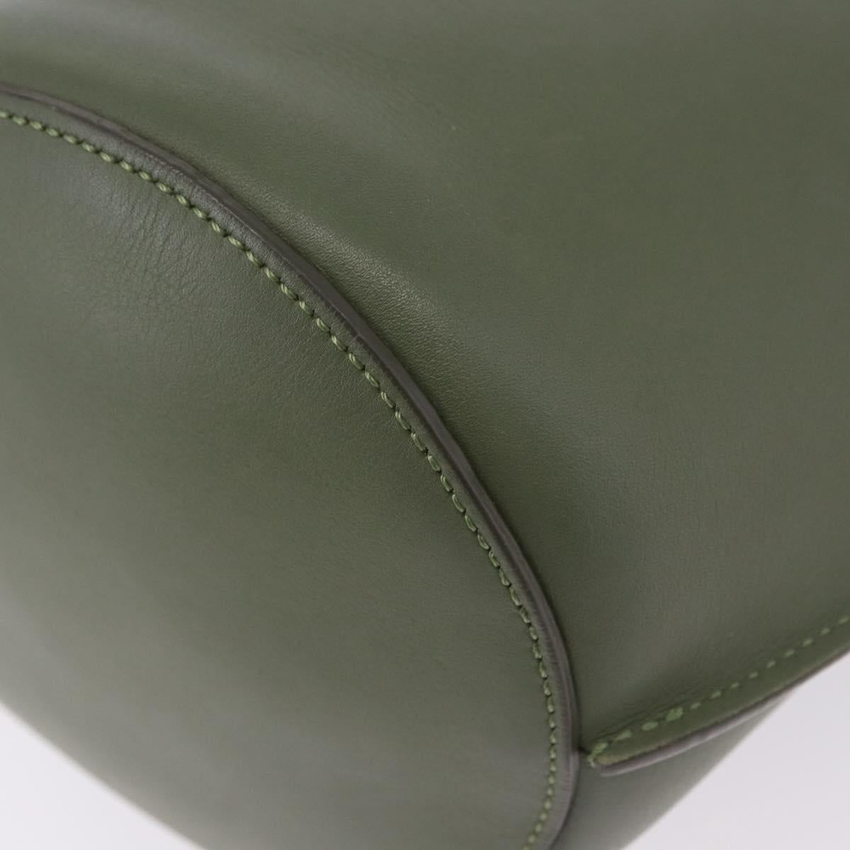 CELINE Big Bag Bucket Hand Bag Leather 2way Green Silver Auth BA15799V