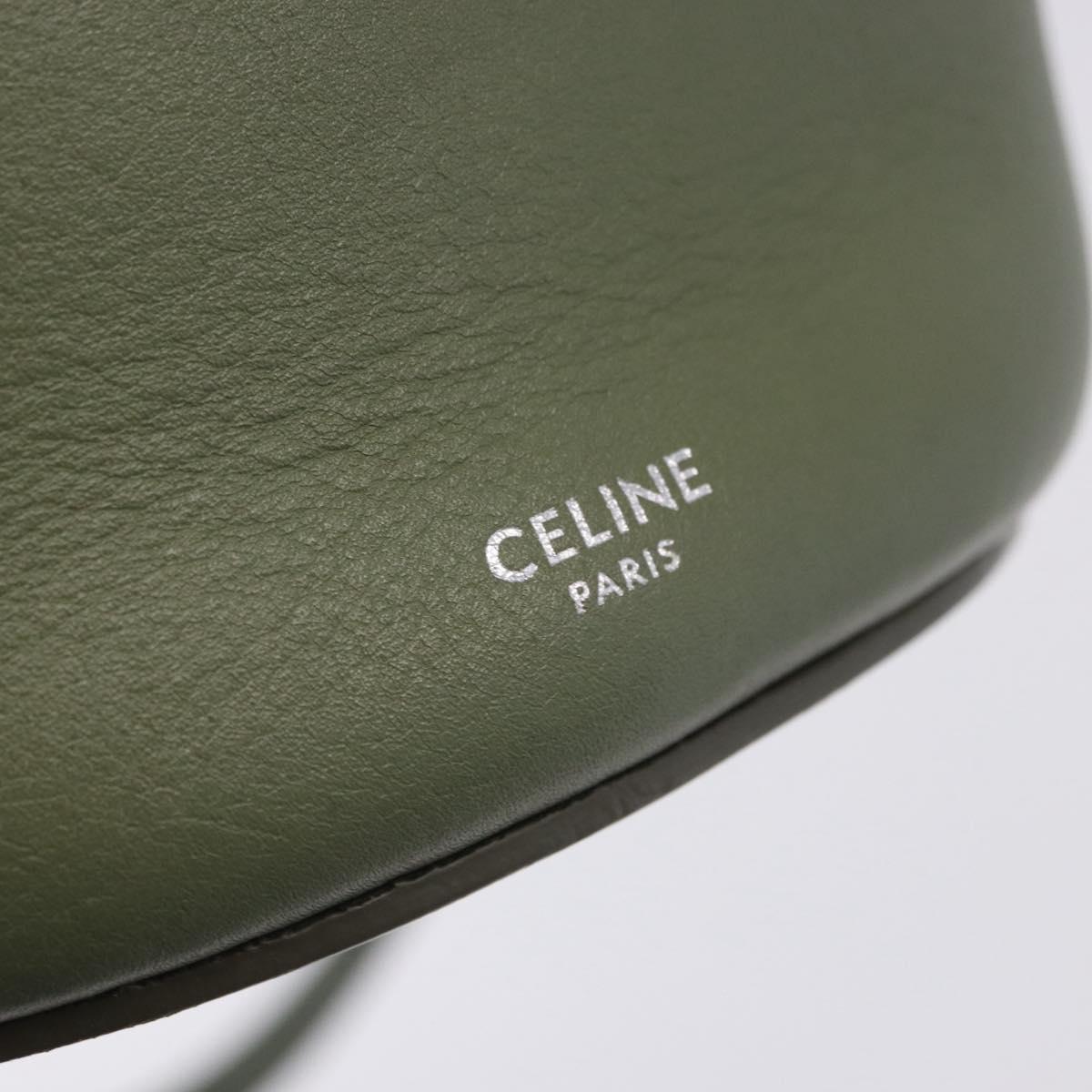 CELINE Big Bag Bucket Hand Bag Leather 2way Green Silver Auth BA15799V