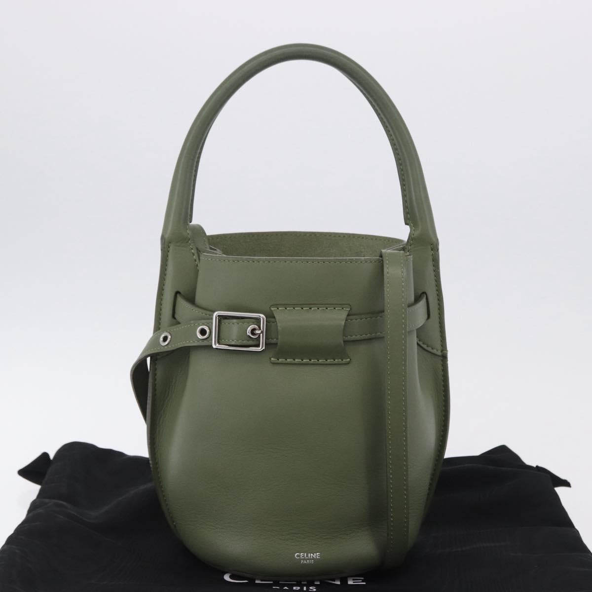 CELINE Big Bag Bucket Hand Bag Leather 2way Green Silver Auth BA15799V