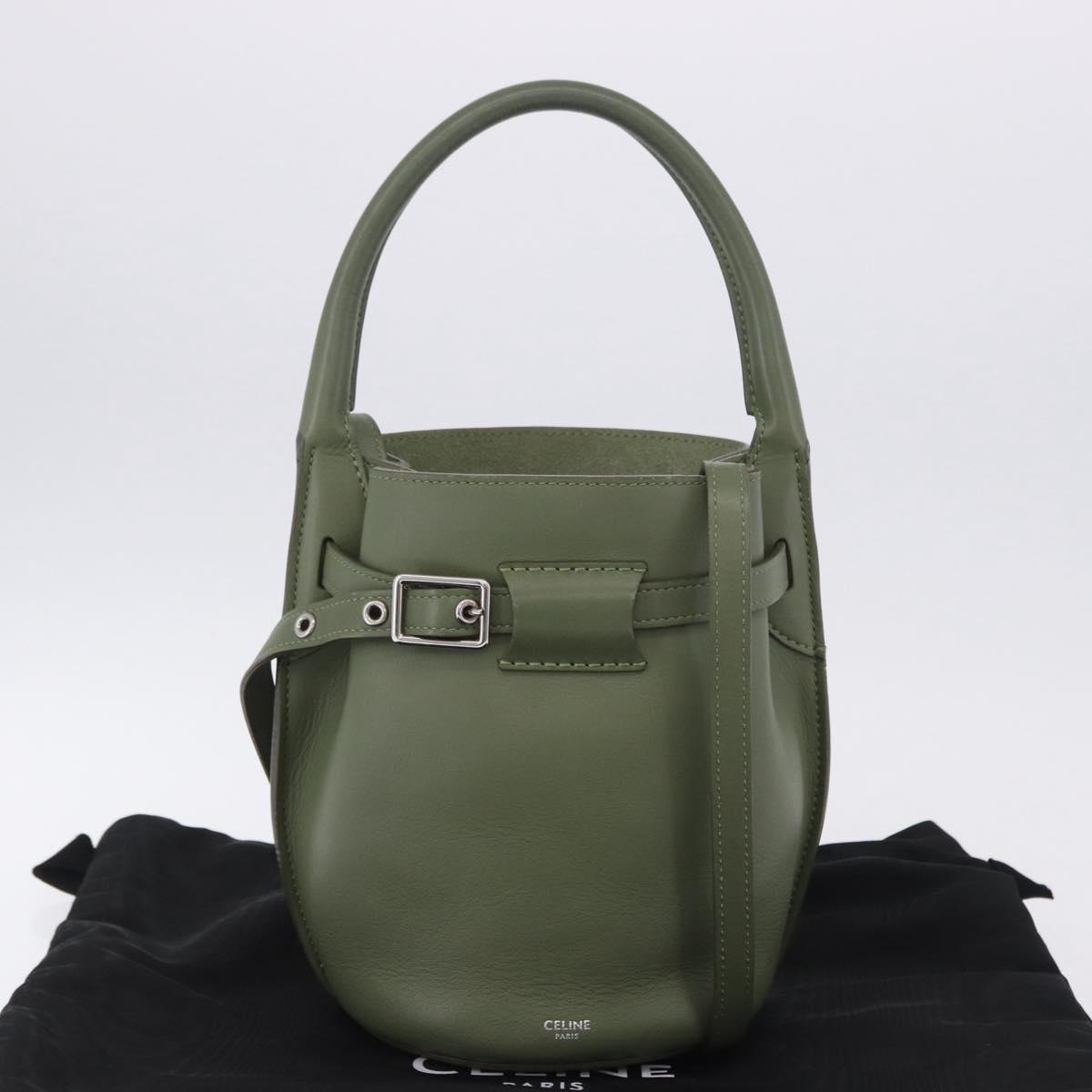CELINE Big Bag Bucket Hand Bag Leather 2way Green Silver Auth BA15799V