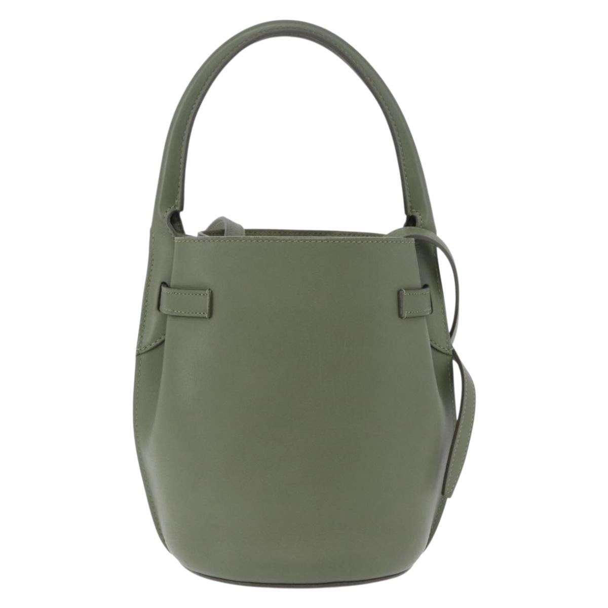 CELINE Big Bag Bucket Hand Bag Leather 2way Green Silver Auth BA15799V