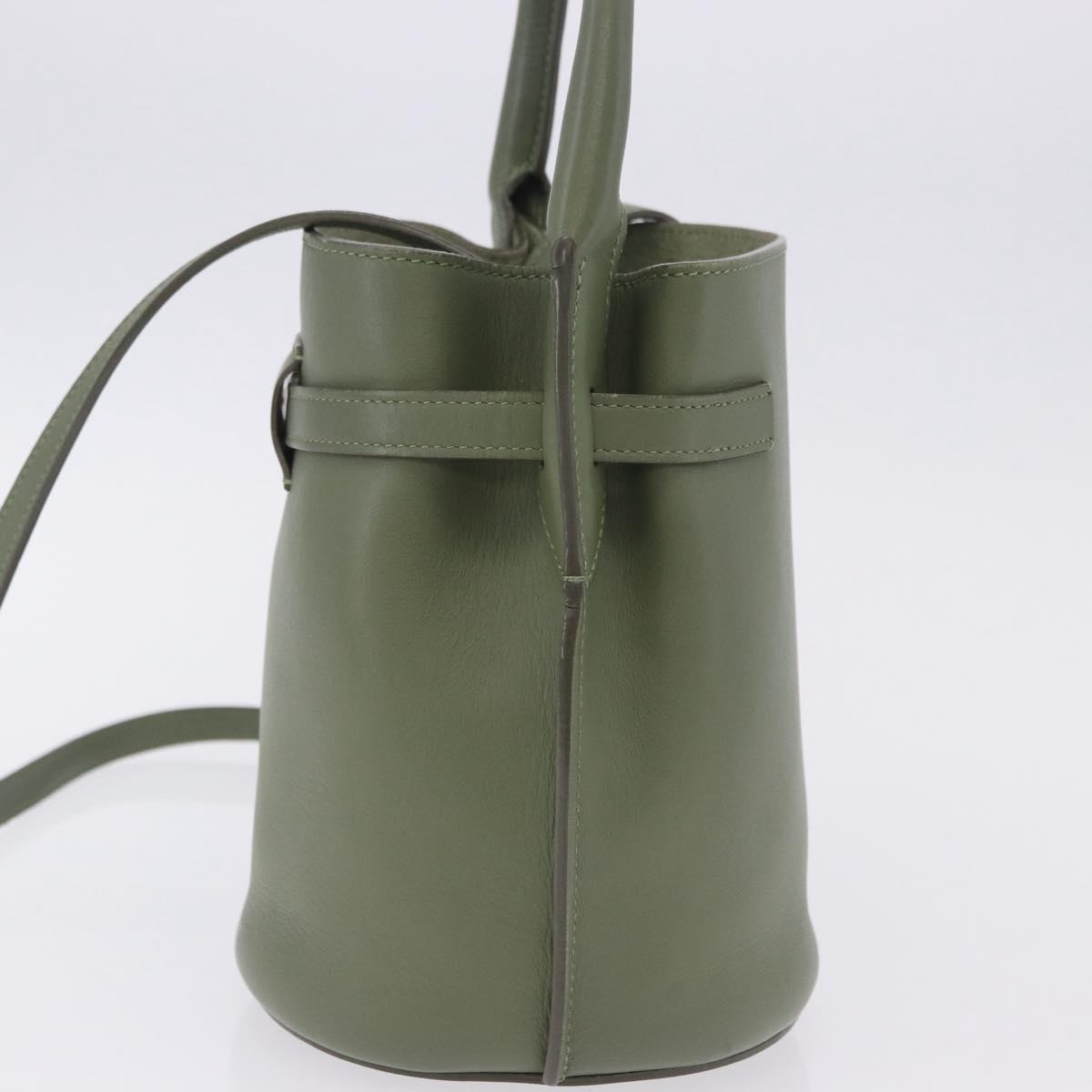 CELINE Big Bag Bucket Hand Bag Leather 2way Green Silver Auth BA15799V