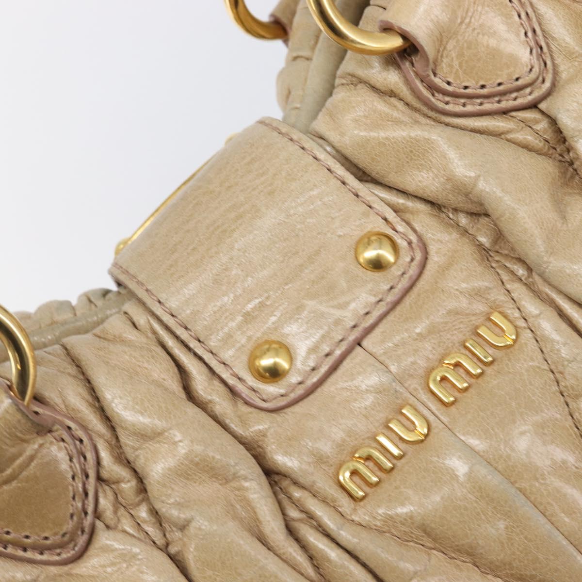 Miu Miu Matelasse Hand Bag Leather Beige Gold Auth BA15801V