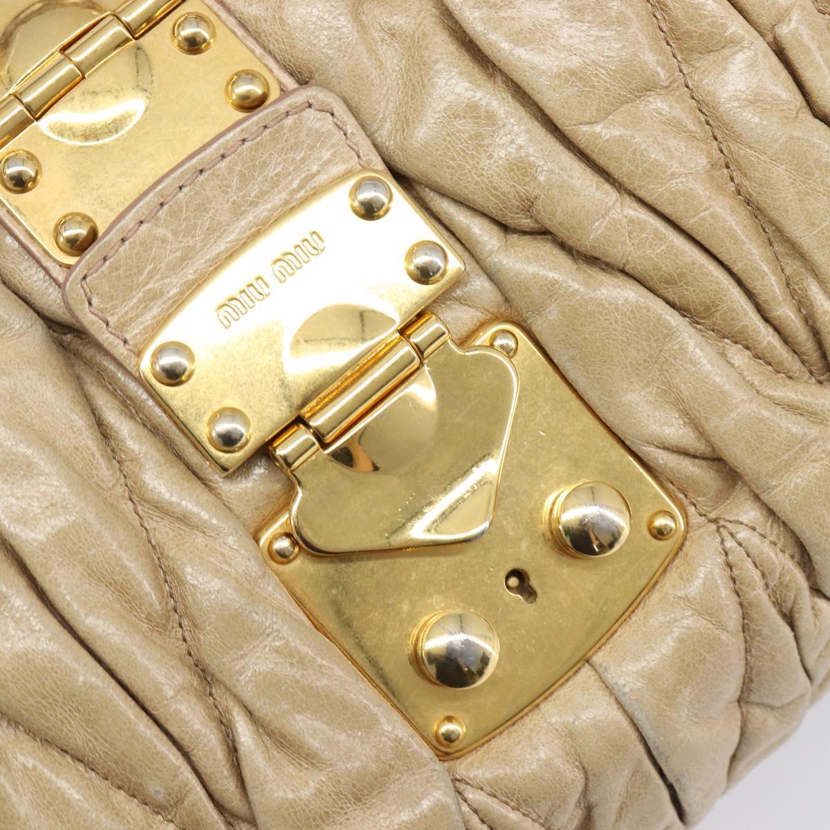 Miu Miu Matelasse Hand Bag Leather Beige Gold Auth BA15801V