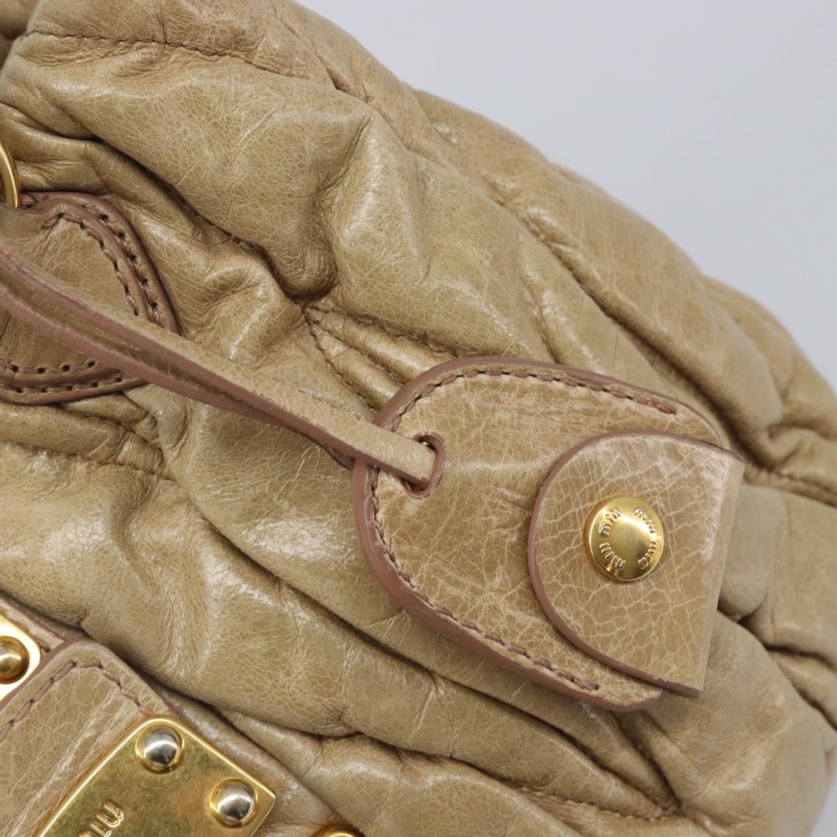 Miu Miu Matelasse Hand Bag Leather Beige Gold Auth BA15801V