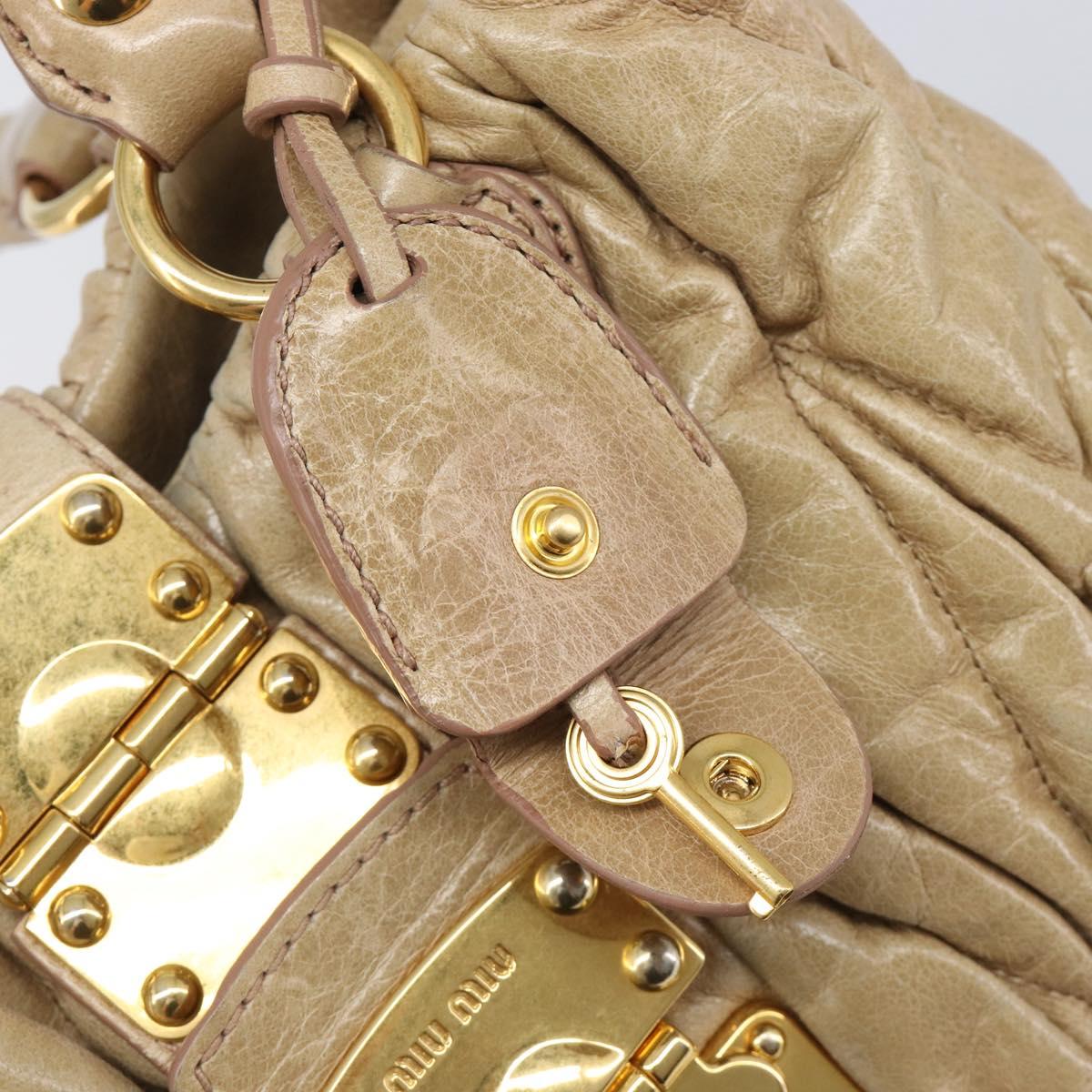 Miu Miu Matelasse Hand Bag Leather Beige Gold Auth BA15801V