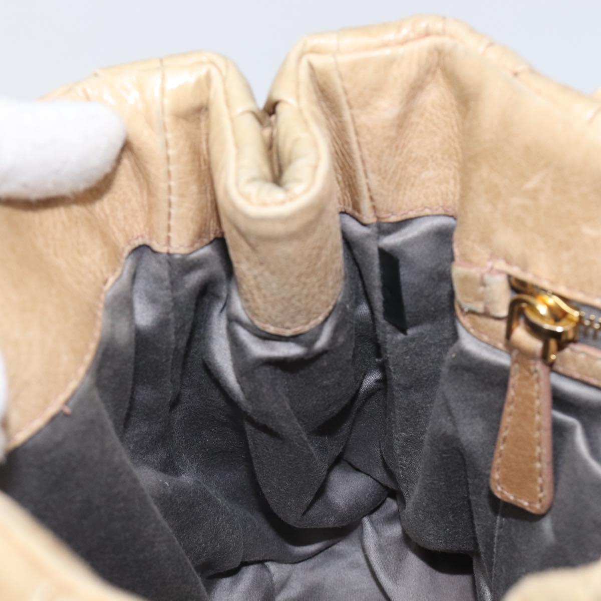 Miu Miu Matelasse Hand Bag Leather Beige Gold Auth BA15801V