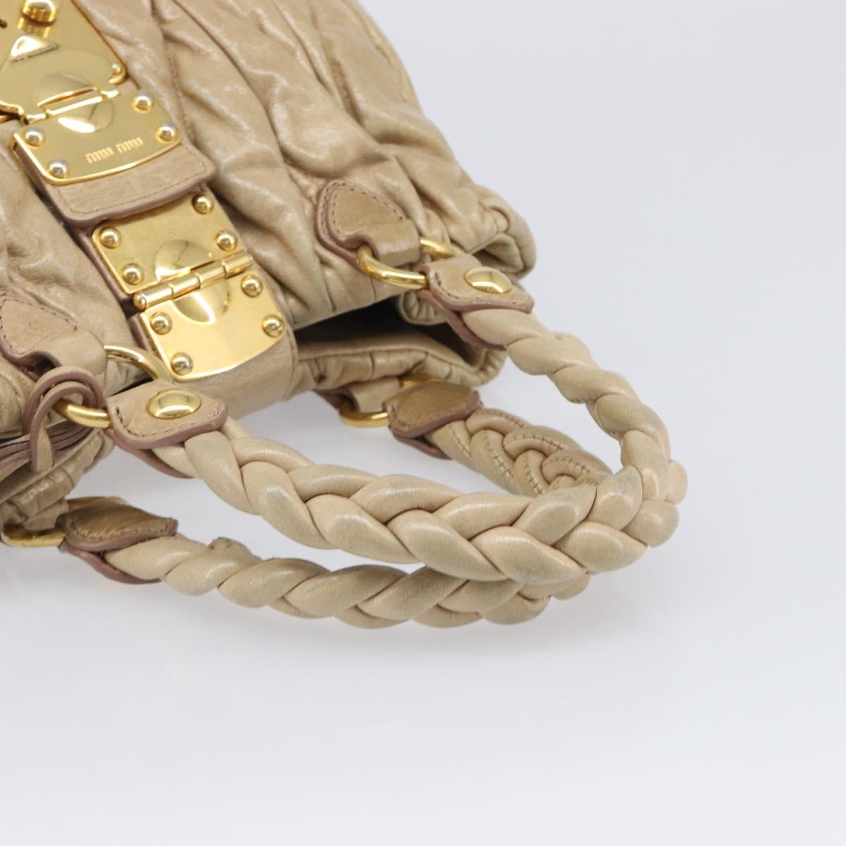 Miu Miu Matelasse Hand Bag Leather Beige Gold Auth BA15801V